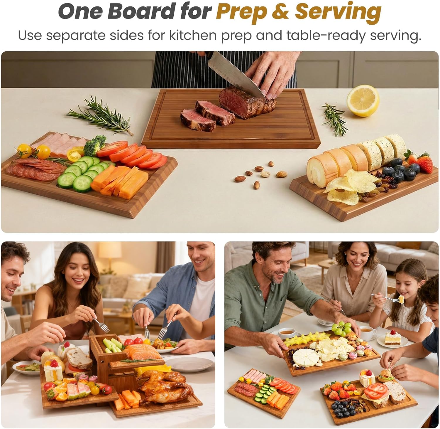 Meal Prep Juice - Bamboo Cutting Board Set With Stand,