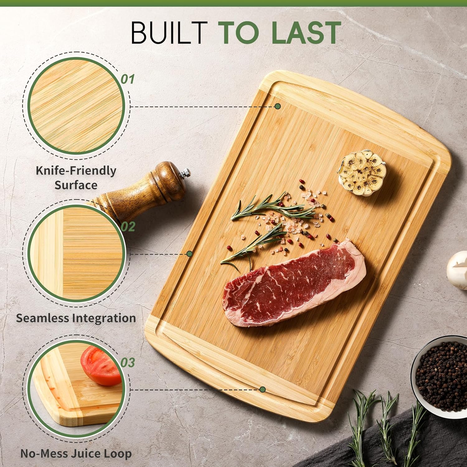 Large Bamboo Cutting Board for - Meal Prep Juice recension och pris