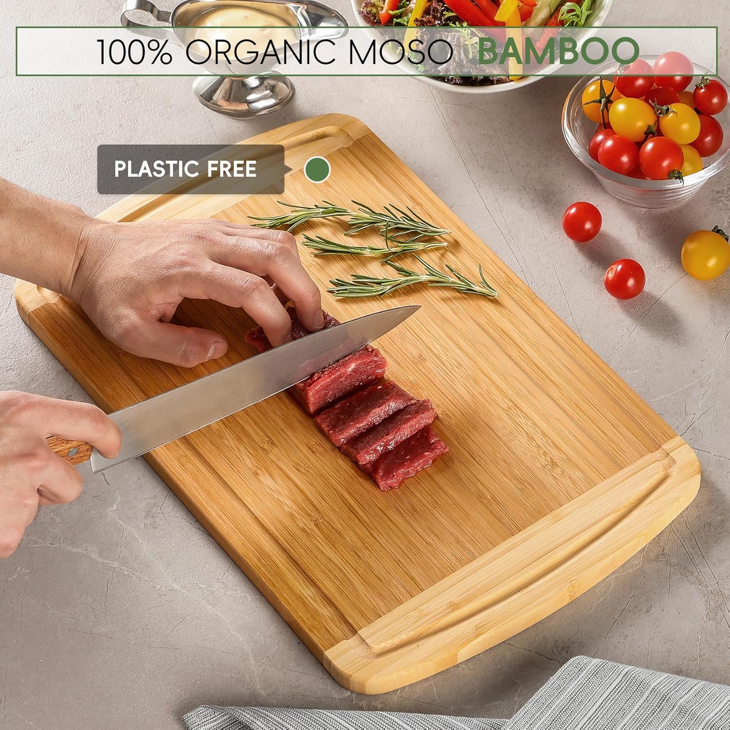 Large Bamboo Cutting Board for - Meal Prep Juice recension och pris
